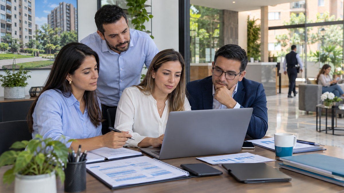 Equipo administrativo revisa turnos y presupuesto laboral de una copropiedad