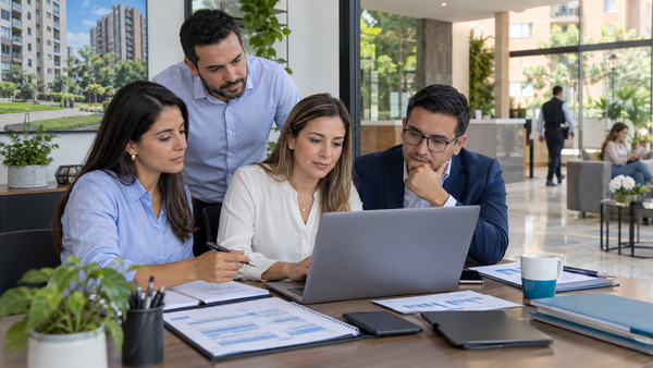 Equipo administrativo revisa turnos y presupuesto laboral de una copropiedad