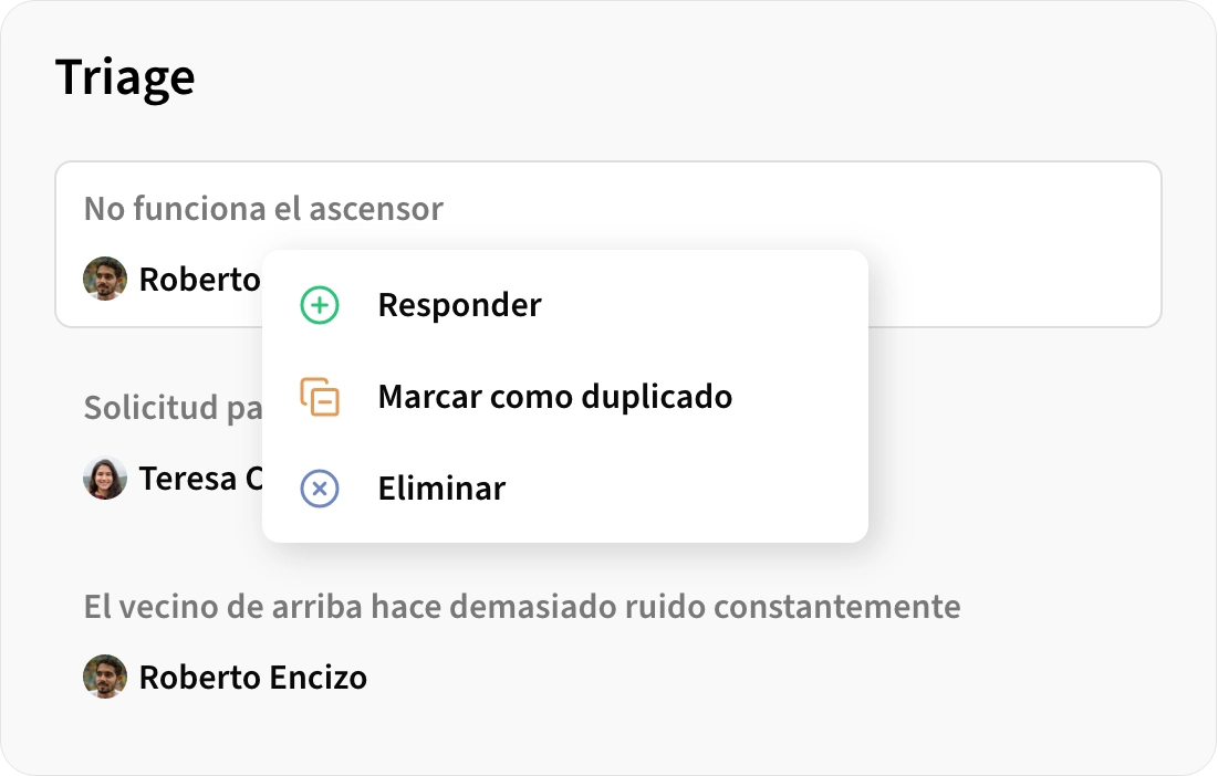 Vista de gestión de solicitudes en Propiedata